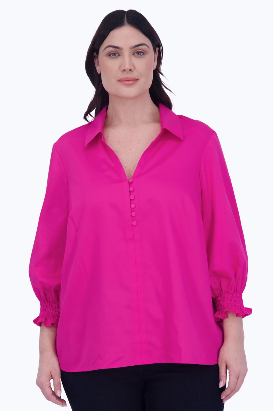 Women Foxcroft Tops | Alexis Plus No Iron Solid Sateen Popover