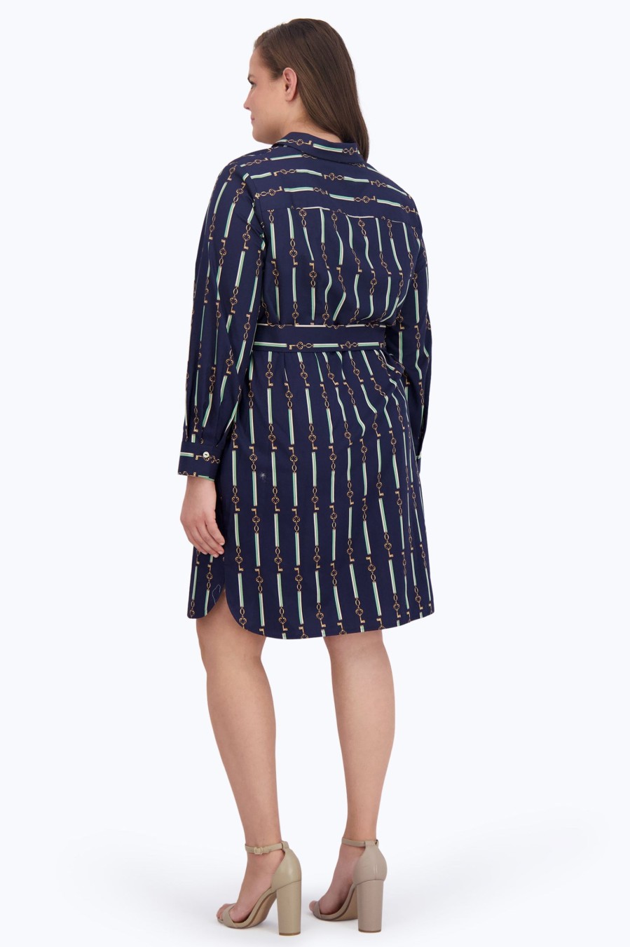 Women Foxcroft Dresses | Rocca Plus No Iron Keychain Stripe Dress Navy Keychain Stripe