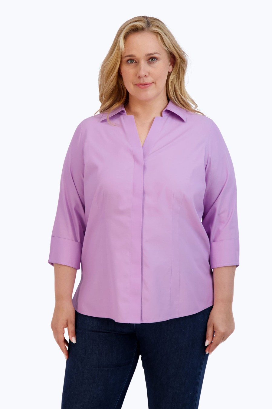 Women Foxcroft Tops | Taylor Plus Essential Pinpoint Non-Iron Shirt