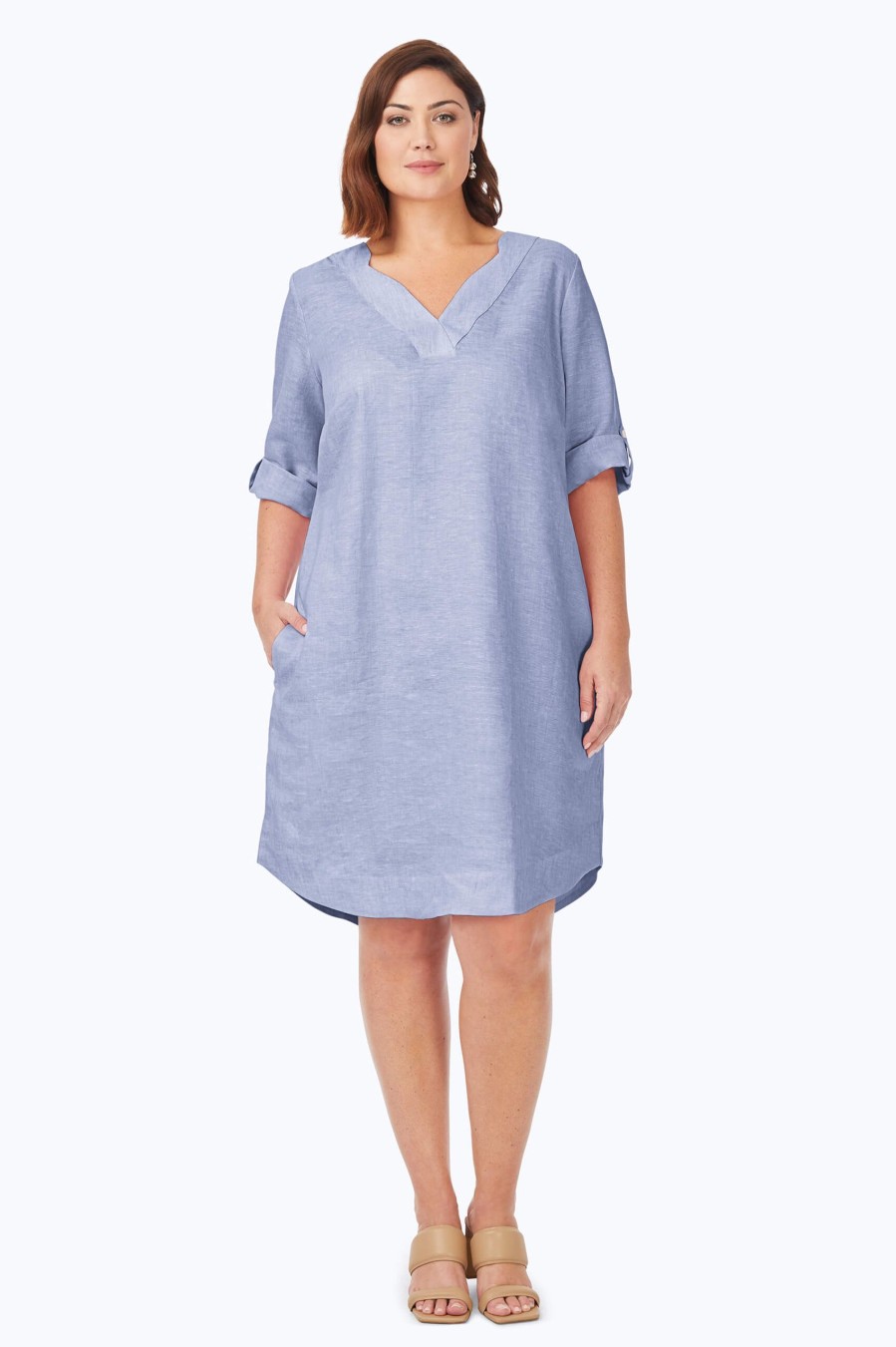 Women Foxcroft Dresses | Harmony Plus Easy Care Linen Dress