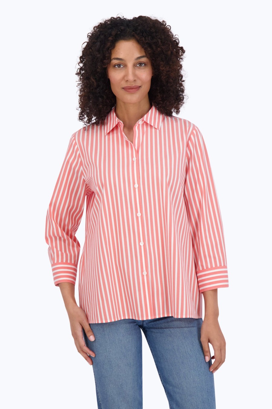 Women Foxcroft Tops | Sandra Stretch No Iron Stripe Shirt