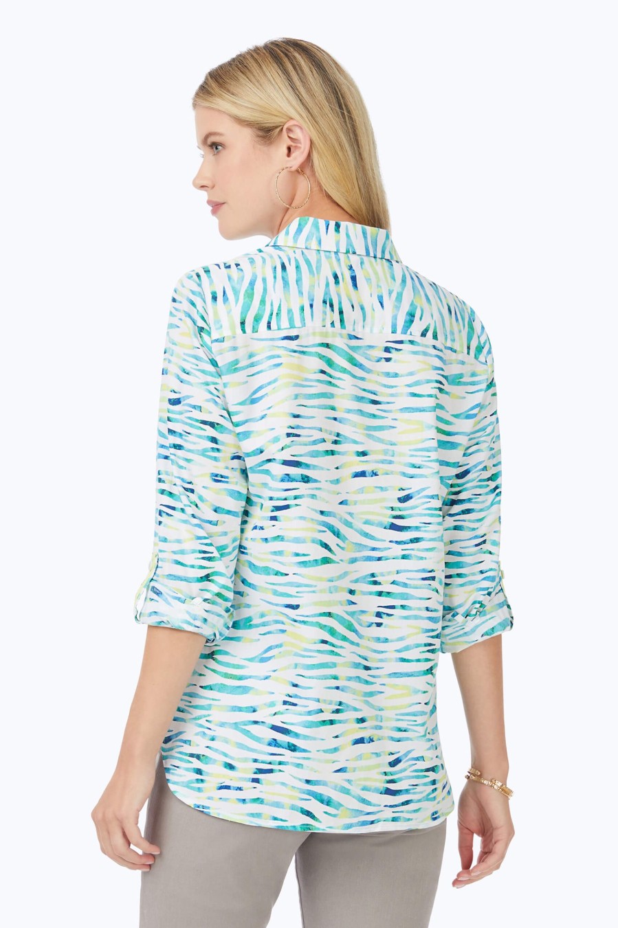 Women Foxcroft Tops | Cole Non-Iron Neon Zebra Shirt Blue Multi Neon Zebra