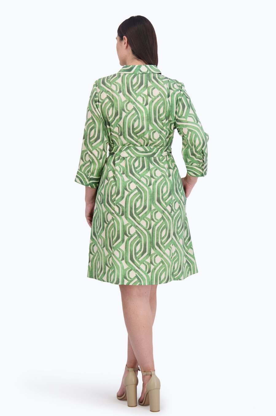 Women Foxcroft Dresses | Fiona Plus No Iron Watercolor Braid Dress Green Watercolor Braid