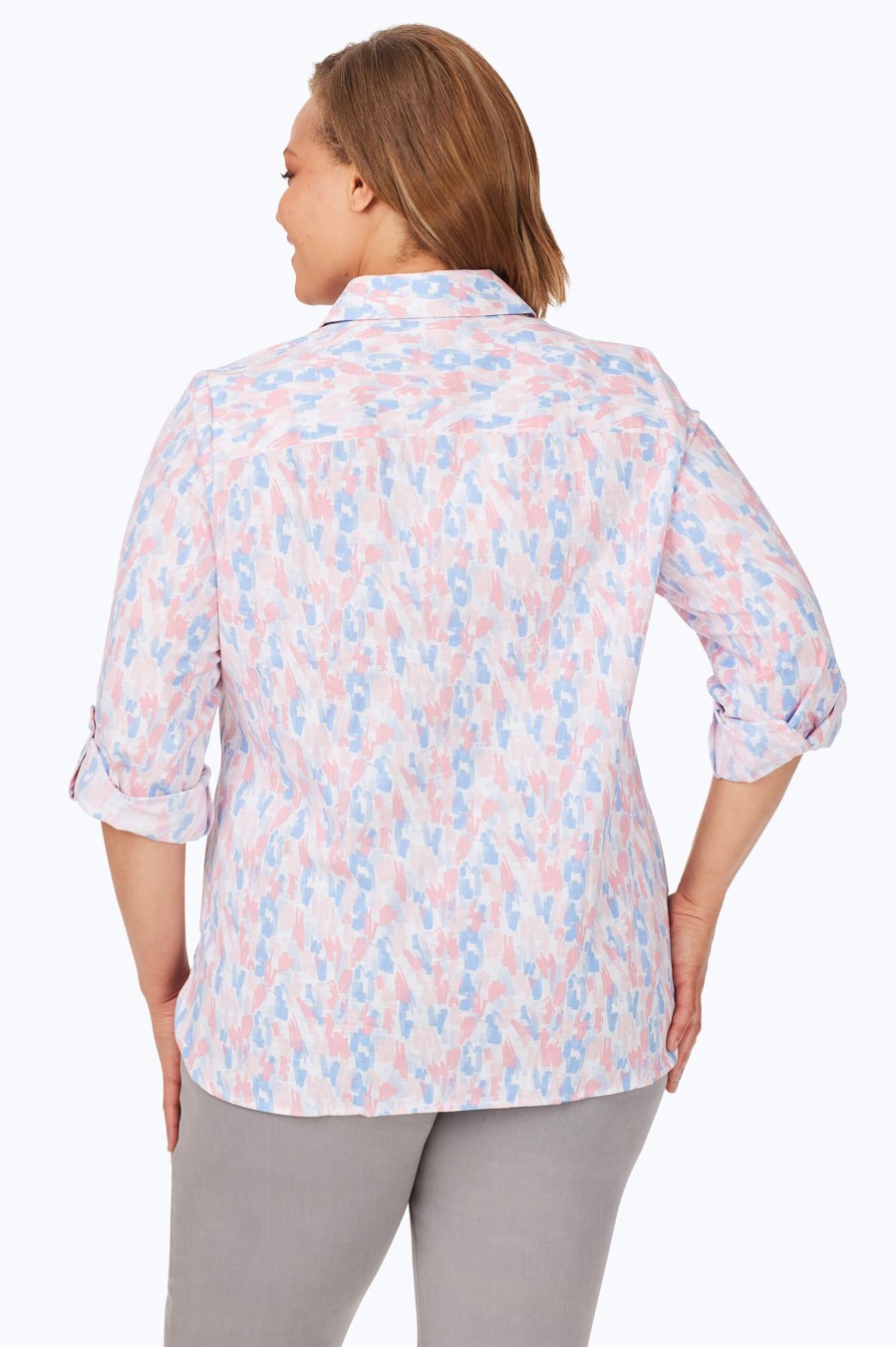 Women Foxcroft Tops | Cole Plus Non-Iron Highlights Shirt Blue Multi Highlights