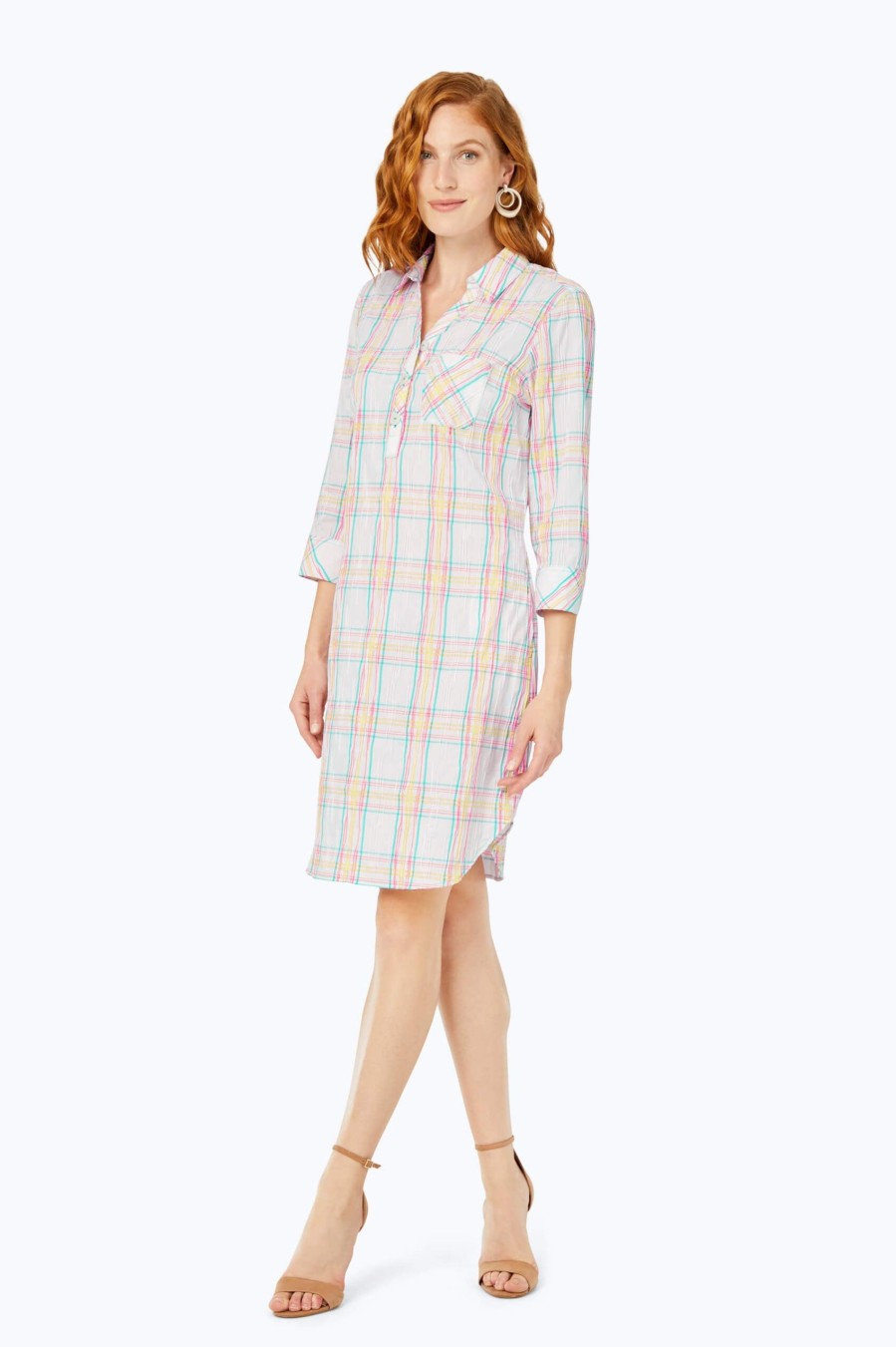 Women Foxcroft Dresses | Crinkle Airy Plaid Dress