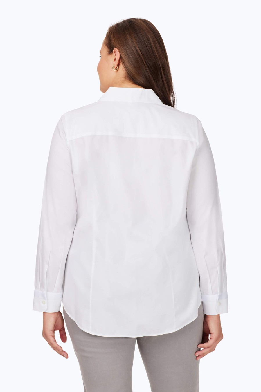 Women Foxcroft Tops | Plus Grosgrain Detail Pinpoint Non-Iron Shirt White