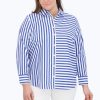 Women Foxcroft Tops | Meghan Plus No Iron Gingham Stripe Combo Shirt Cornflower Blue/White Multi