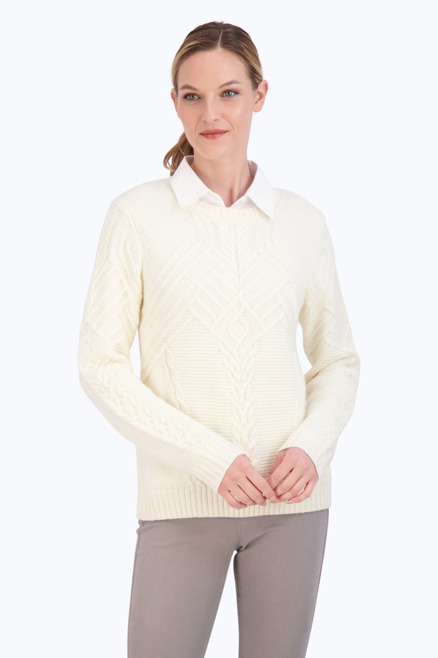 Women Foxcroft Tops | Marianna Knit-Woven Long Sleeve Layering Shirt