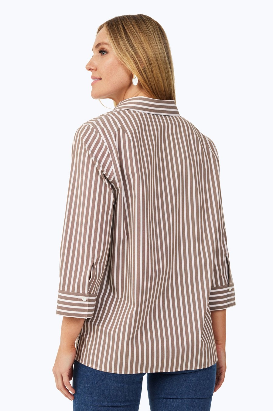 Women Foxcroft Tops | Sophia Stretch No Iron Stripe Popover Shirt