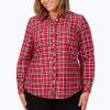 Women Foxcroft Tops | Ava Plus Non-Iron Holiday Plaid Shirt Red Multi Holiday Tartan