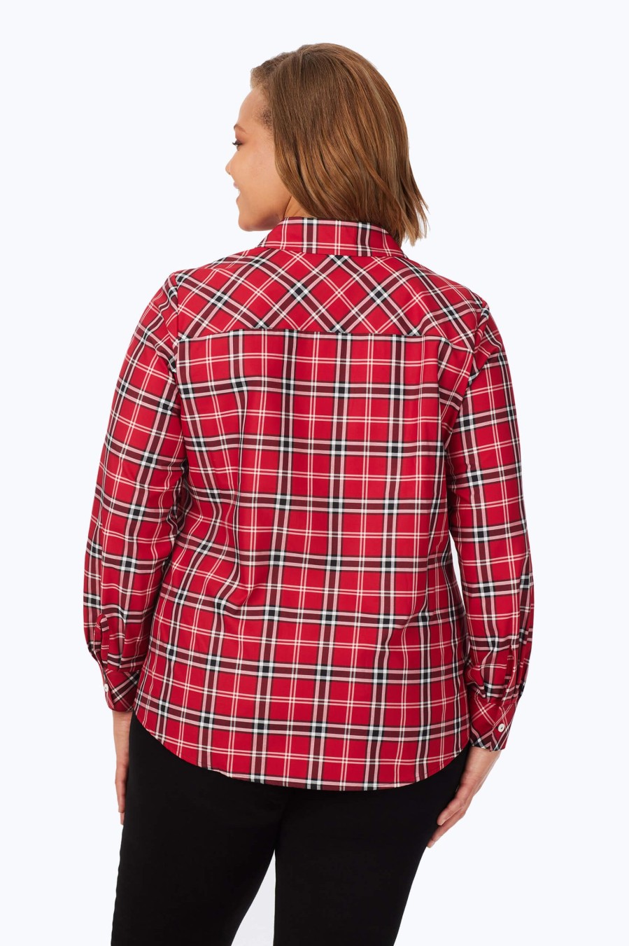 Women Foxcroft Tops | Ava Plus Non-Iron Holiday Plaid Shirt Red Multi Holiday Tartan