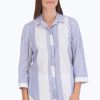 Women Foxcroft Tops | Luna No Iron Variegated Stripe Shirt Sapphire Variegated Stripe