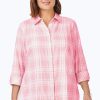 Women Foxcroft Tops | Germaine Plus Puckered Spring Plaid Tunic