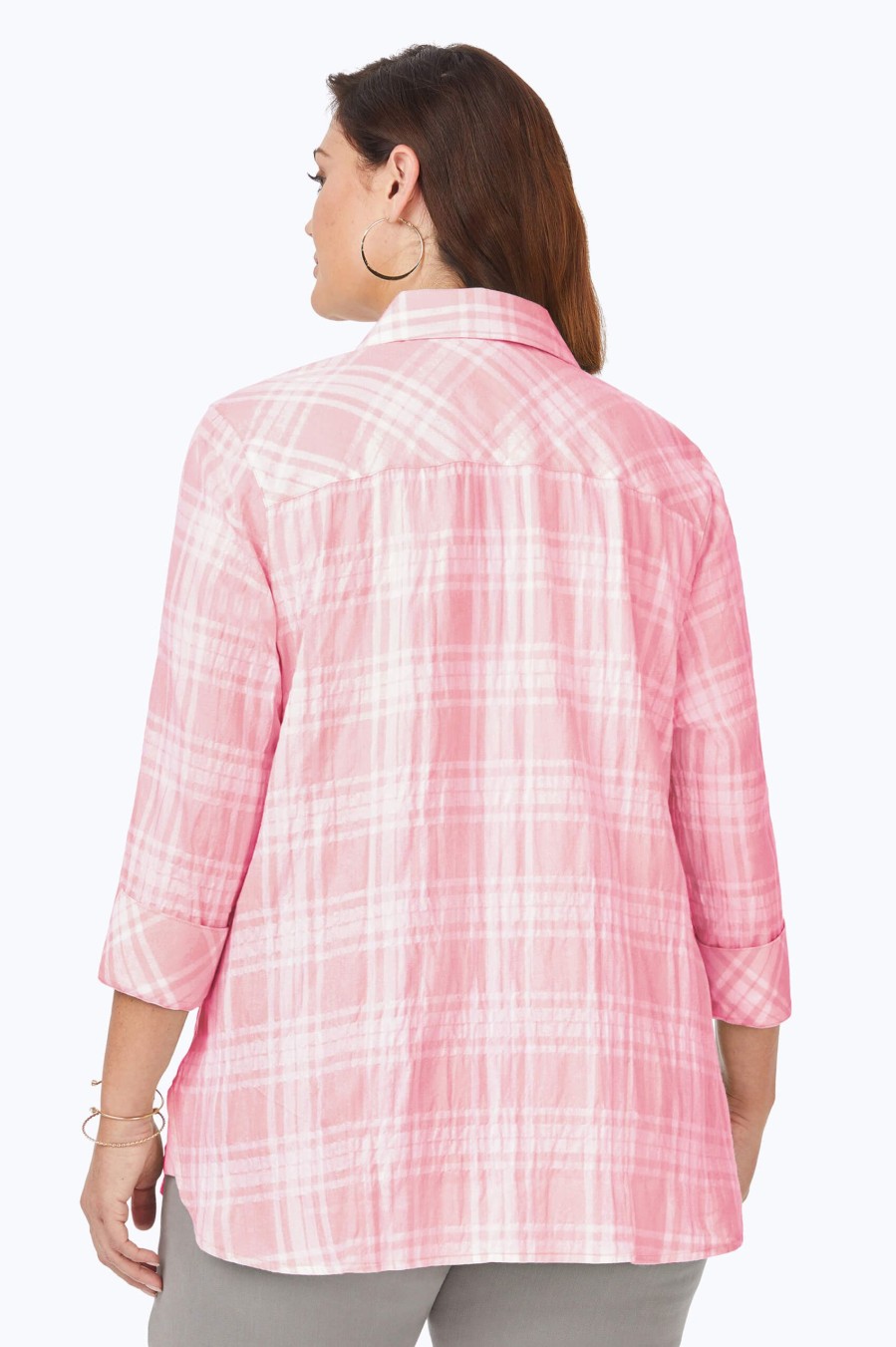 Women Foxcroft Tops | Germaine Plus Puckered Spring Plaid Tunic