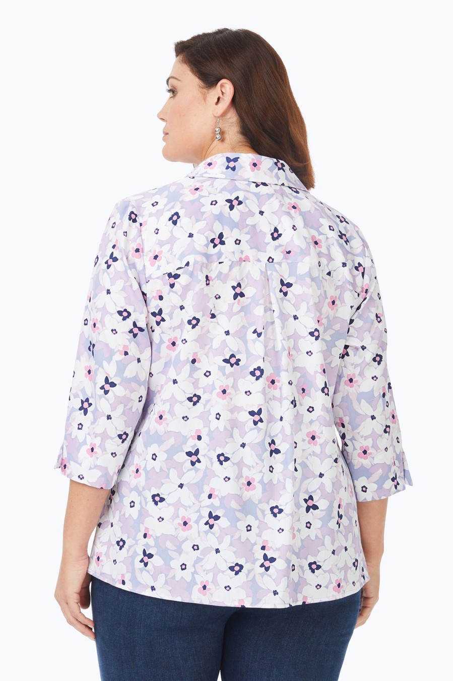 Women Foxcroft Tops | Charlotte Plus Non-Iron Blush Blossoms Shirt Lilac Blush Blossoms