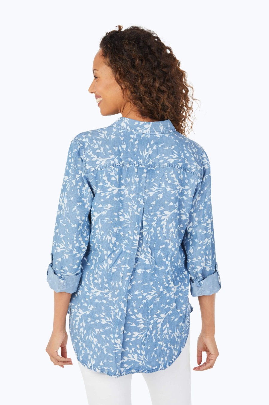 Women Foxcroft Tops | Wistful Branches Tencel® Shirt Bluewash Branches Tencel