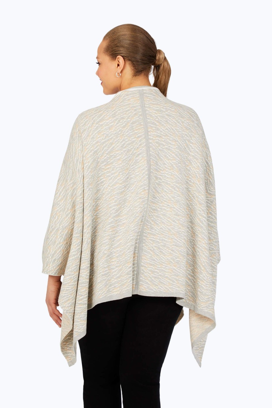 Women Foxcroft Sweaters | Plus Ivory Animal Ruana Ivory Multi Animal Knit