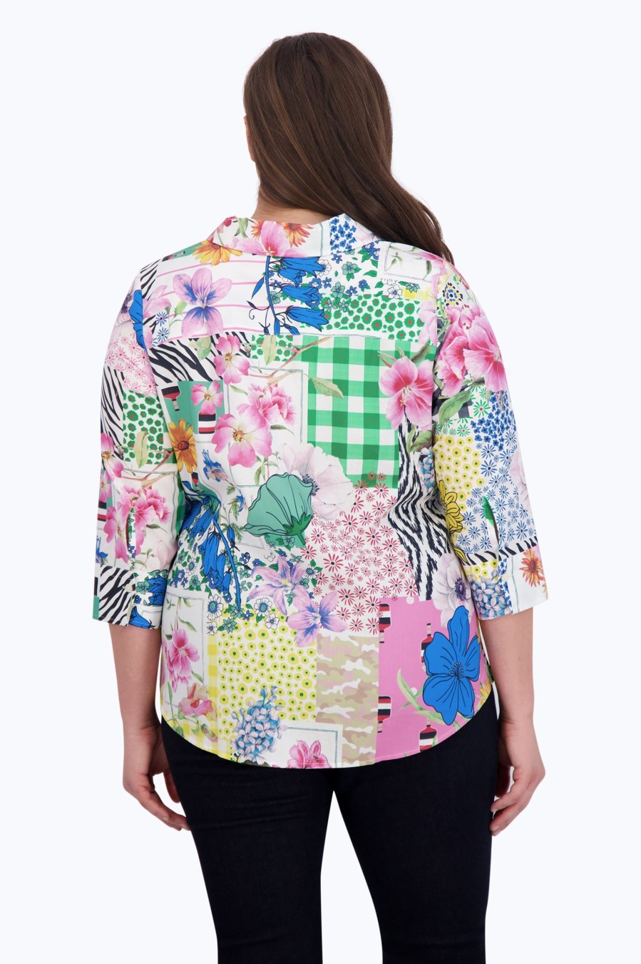 Women Foxcroft Tops | Mary Plus No Iron Spring Conversational Shirt Multi Spring Conversational