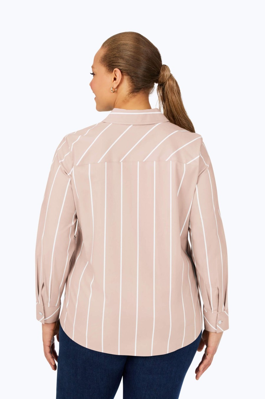 Women Foxcroft Tops | Ava Plus Stretch Non-Iron Stripe Shirt