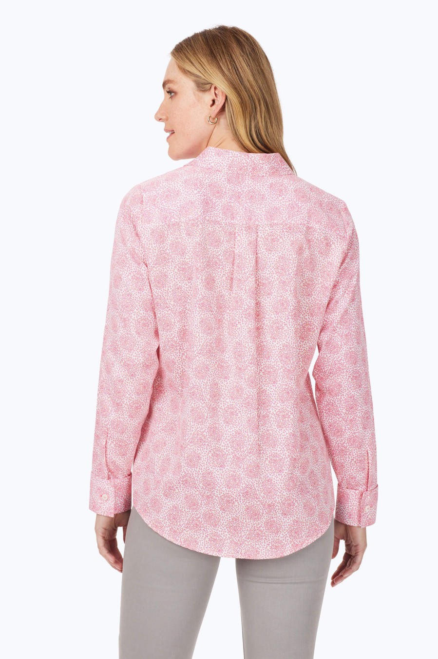 Women Foxcroft Tops | Davis Non-Iron Sweetheart Shirt Pink Champagne Sweetheart