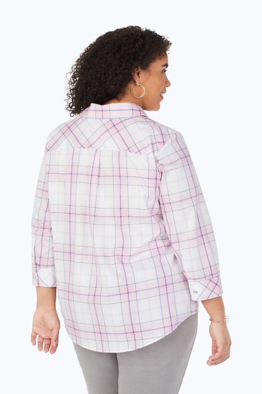 Women Foxcroft Tops | Hampton Plus Non-Iron Blossom Plaid Shirt Rose Blossom Plaid