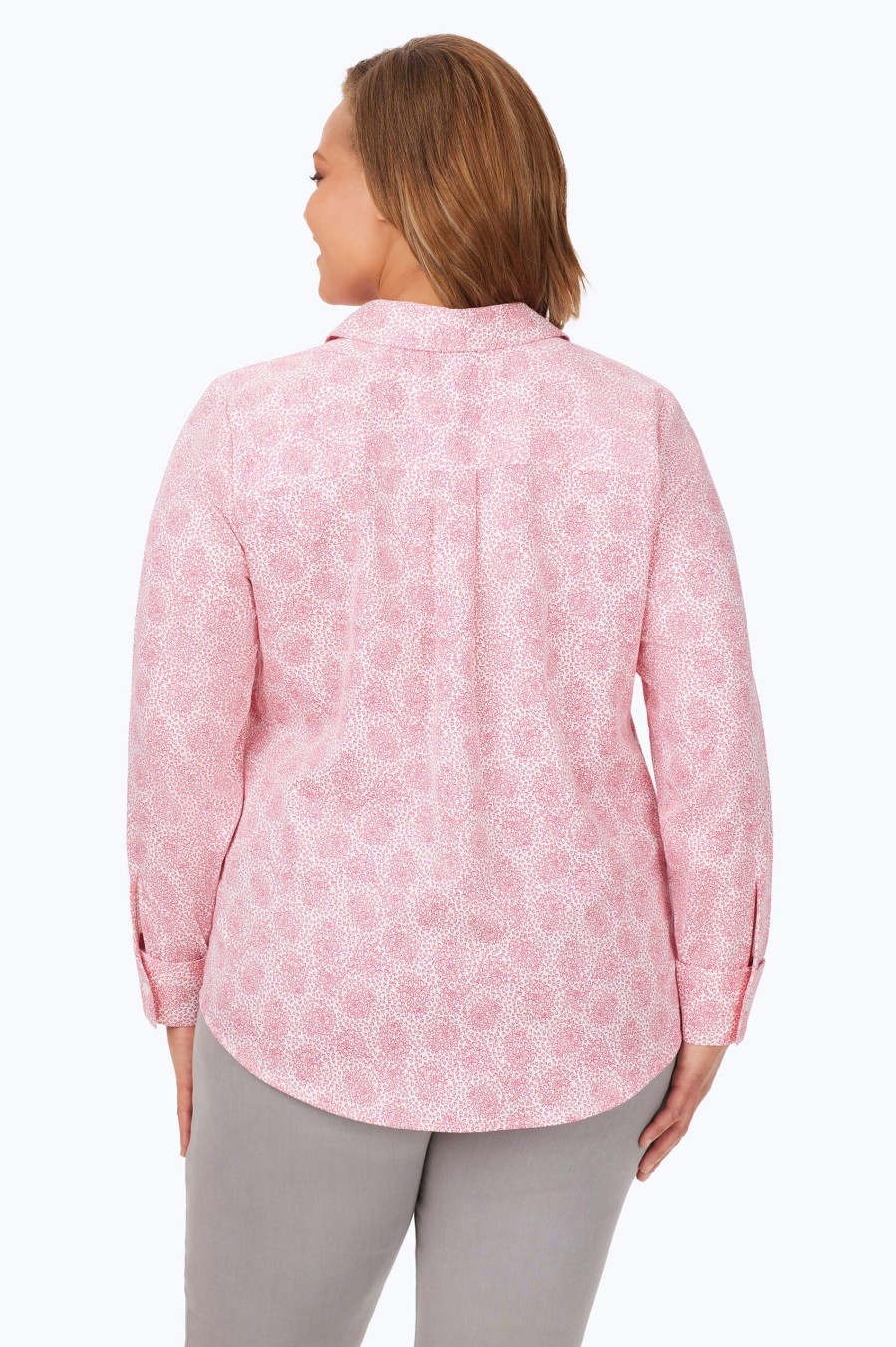 Women Foxcroft Tops | Davis Plus Non-Iron Sweetheart Shirt Pink Champagne Sweetheart