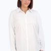 Women Foxcroft Tops | Marianna Plus Knit-Woven Long Sleeve Layering Shirt