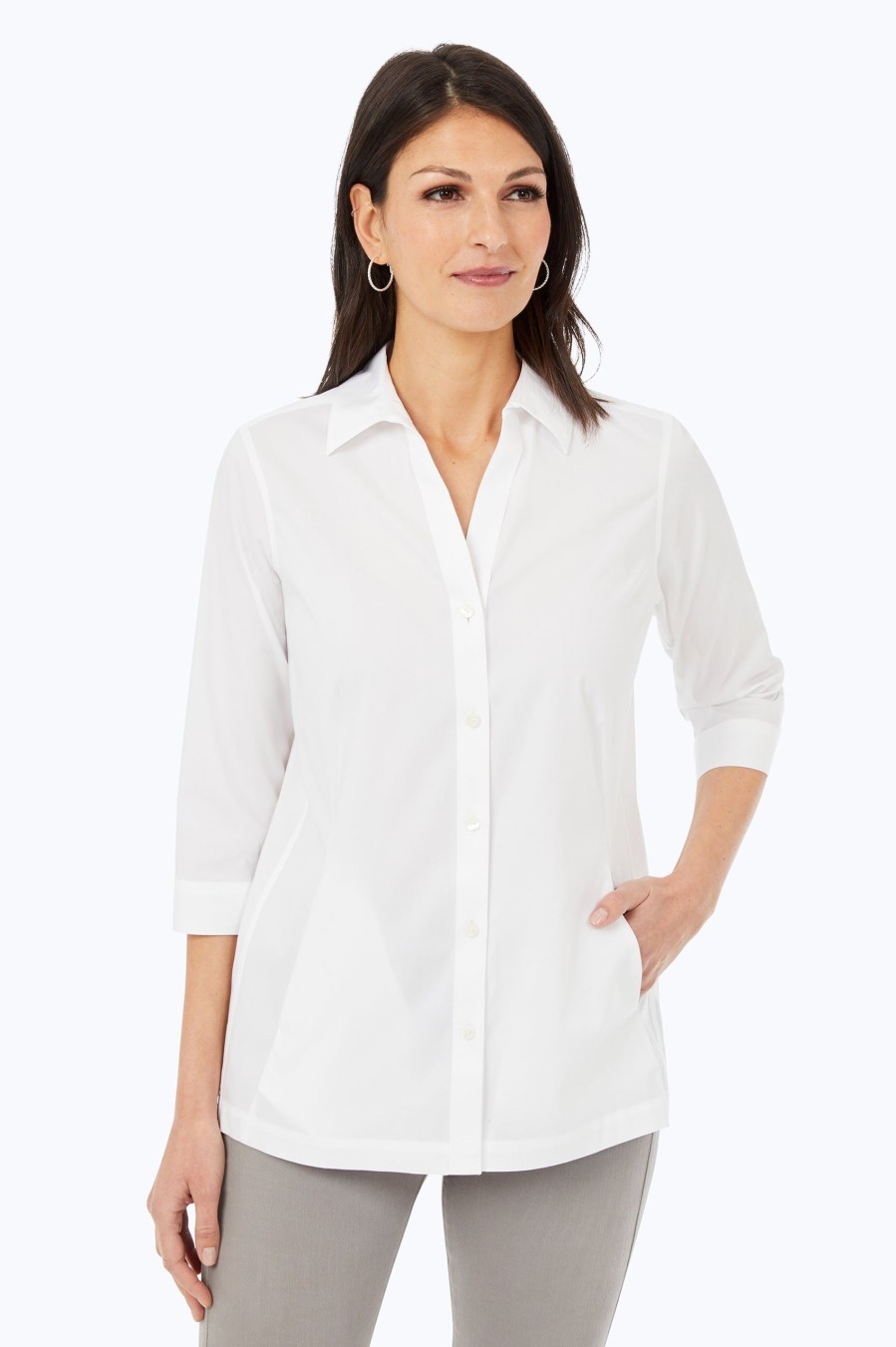 Women Foxcroft Tops | Kayla Stretch Non-Iron Shirt White