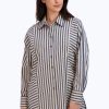 Women Foxcroft Tops | Jackie Non-Iron Navy Stripe Shirt Navy/Neutral Stripe