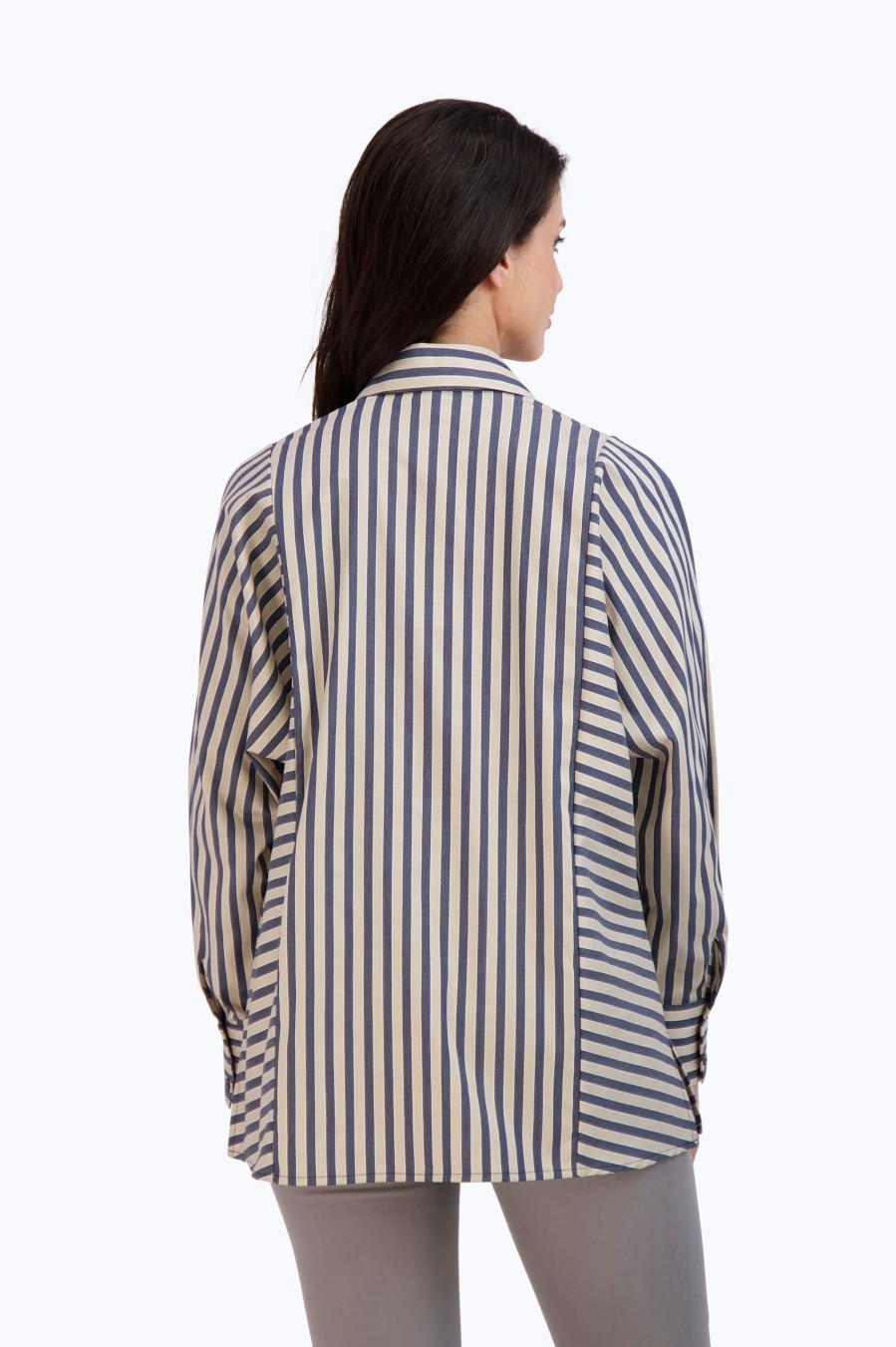 Women Foxcroft Tops | Jackie Non-Iron Navy Stripe Shirt Navy/Neutral Stripe