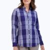 Women Foxcroft Tops | Zoey Denim Plaid Crinkle Shirt Blue Denim Plaid