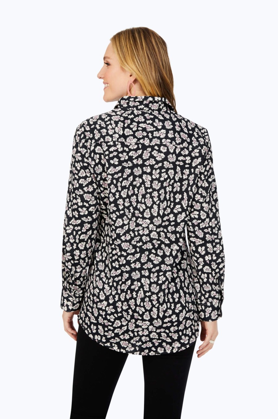 Women Foxcroft Tops | Leopard Flowers Non-Iron Tunic Black Leopard Flowers