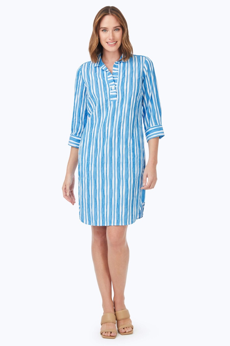 Women Foxcroft Dresses | Sloane Beach Stripe Crinkle Dress