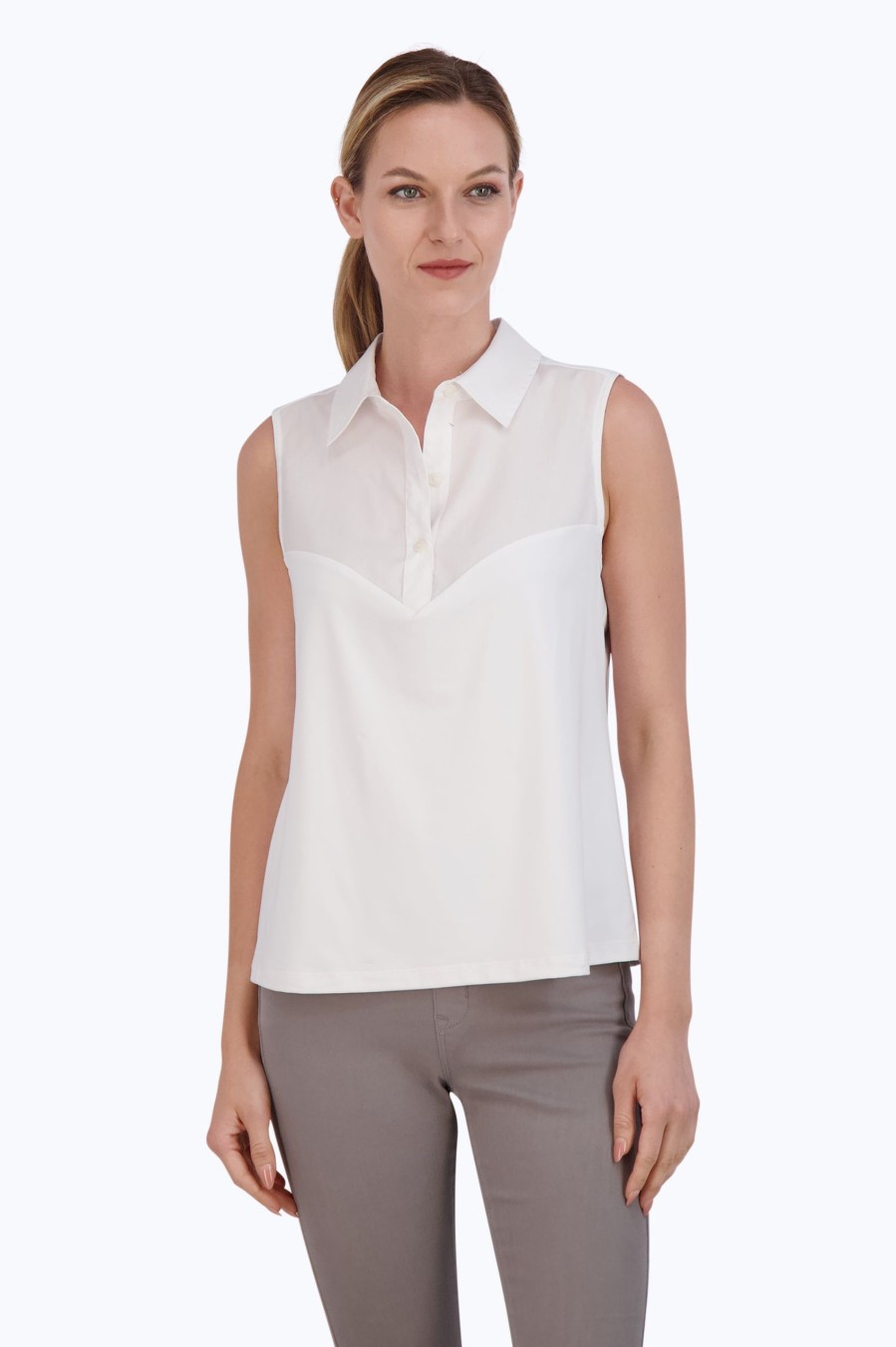 Women Foxcroft Tops | Ricki Knit-Woven Sleeveless Layering Tank