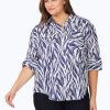 Women Foxcroft Tops | Joanna Plus Beach Botanical Tunic Navy Multi Beach Botanical