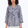 Women Foxcroft Tops | Vena No Iron Navy Paisley Popover Navy/White Paisley