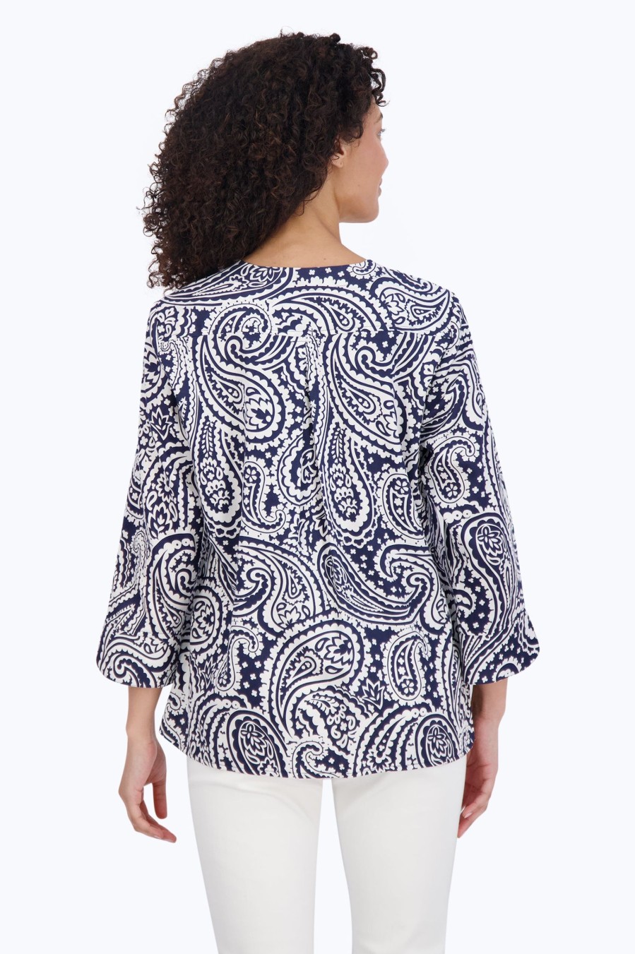 Women Foxcroft Tops | Vena No Iron Navy Paisley Popover Navy/White Paisley