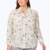 Women Foxcroft Tops | Davis Plus Brushstrokes Shirt Ivory Multi Brushstrokes