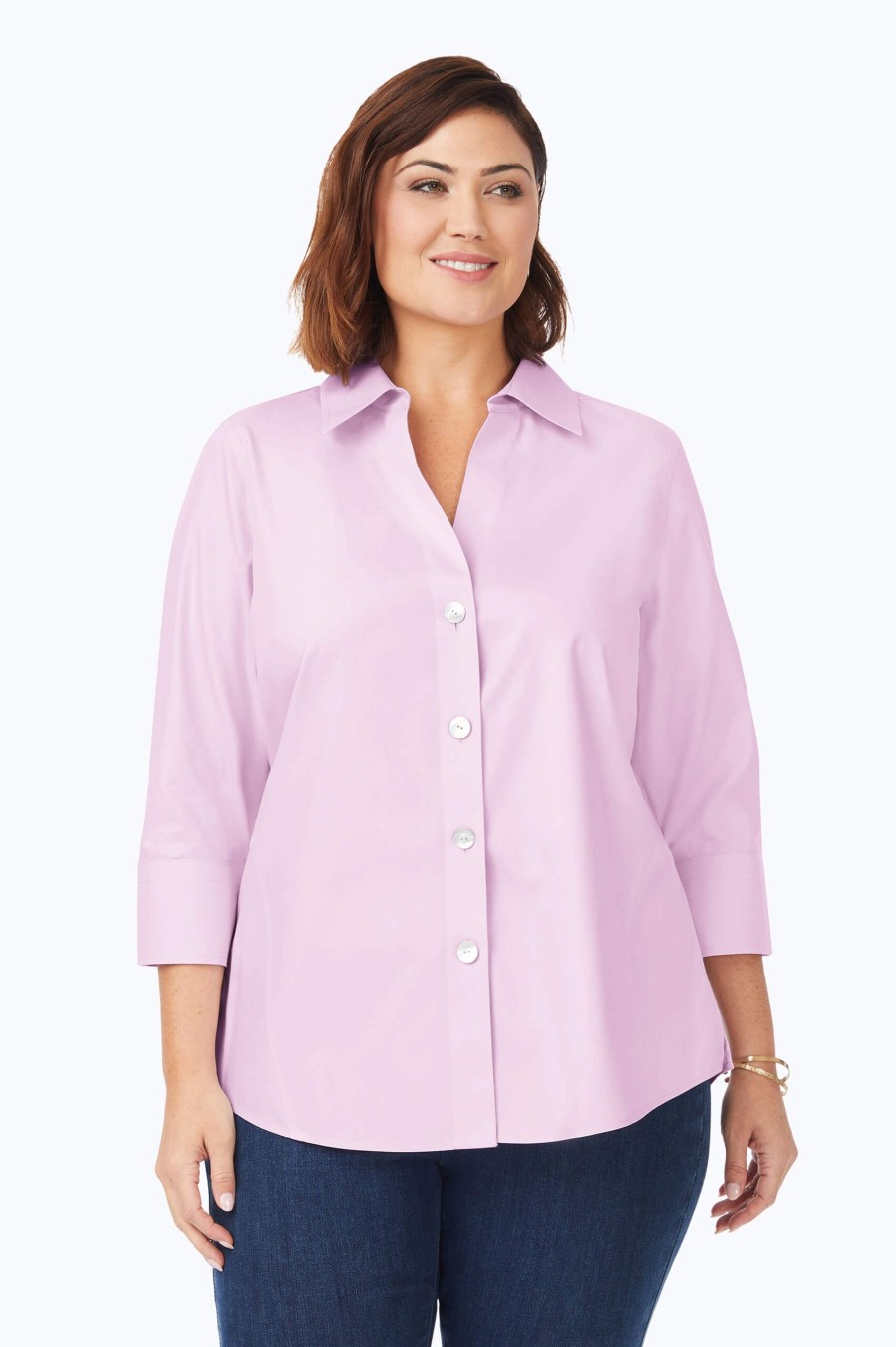 Women Foxcroft Tops | Paityn Plus Pinpoint Non-Iron Shirt