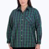 Women Foxcroft Tops | Boyfriend Plus No Iron Tartan Plaid Tunic Navy/Green/Yellow Tartan