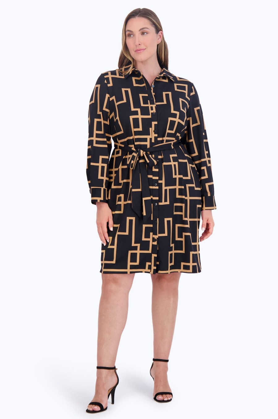 Women Foxcroft Dresses | Rocca Plus Maze Jersey Dress Black Maze Print