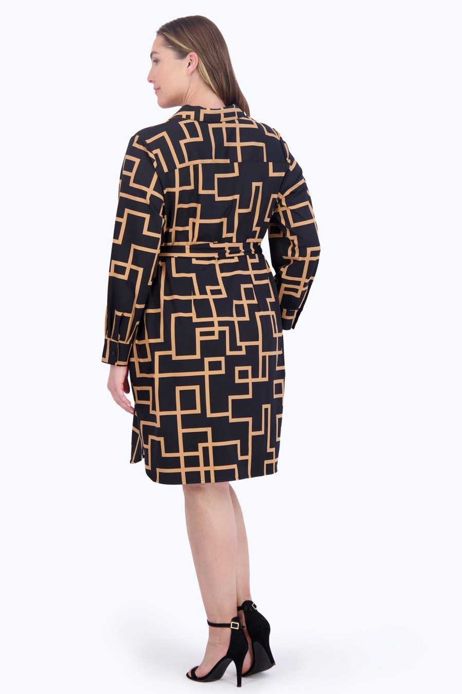 Women Foxcroft Dresses | Rocca Plus Maze Jersey Dress Black Maze Print