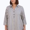 Women Foxcroft Tops | Andie Plus Non-Iron Navy Stripe Shirt Navy/Neutral Stripe