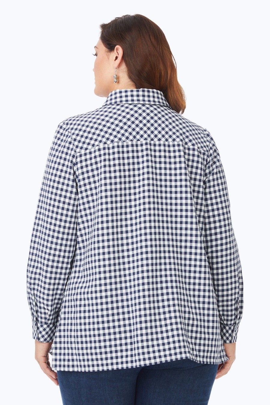 Women Foxcroft Tops | Harris Plus Stretchy Check Shirt Navy Multi Stretchy Check