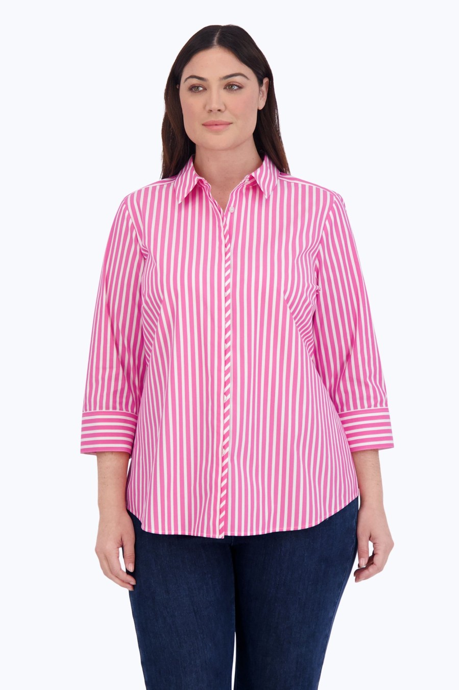 Women Foxcroft Tops | Charlie Plus Stretch No Iron Stripe Shirt