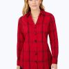 Women Foxcroft Tops | Faith Red Windowpane Crinkle Tunic Red Holiday Crinkle Windowpane