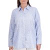 Women Foxcroft Tops | Meghan Plus Easy Care Linen Giraffe Shirt Blue/White Giraffe