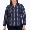 Women Foxcroft Tops | Mary Plus No Iron Keychain Stripe Shirt Navy Keychain Stripe