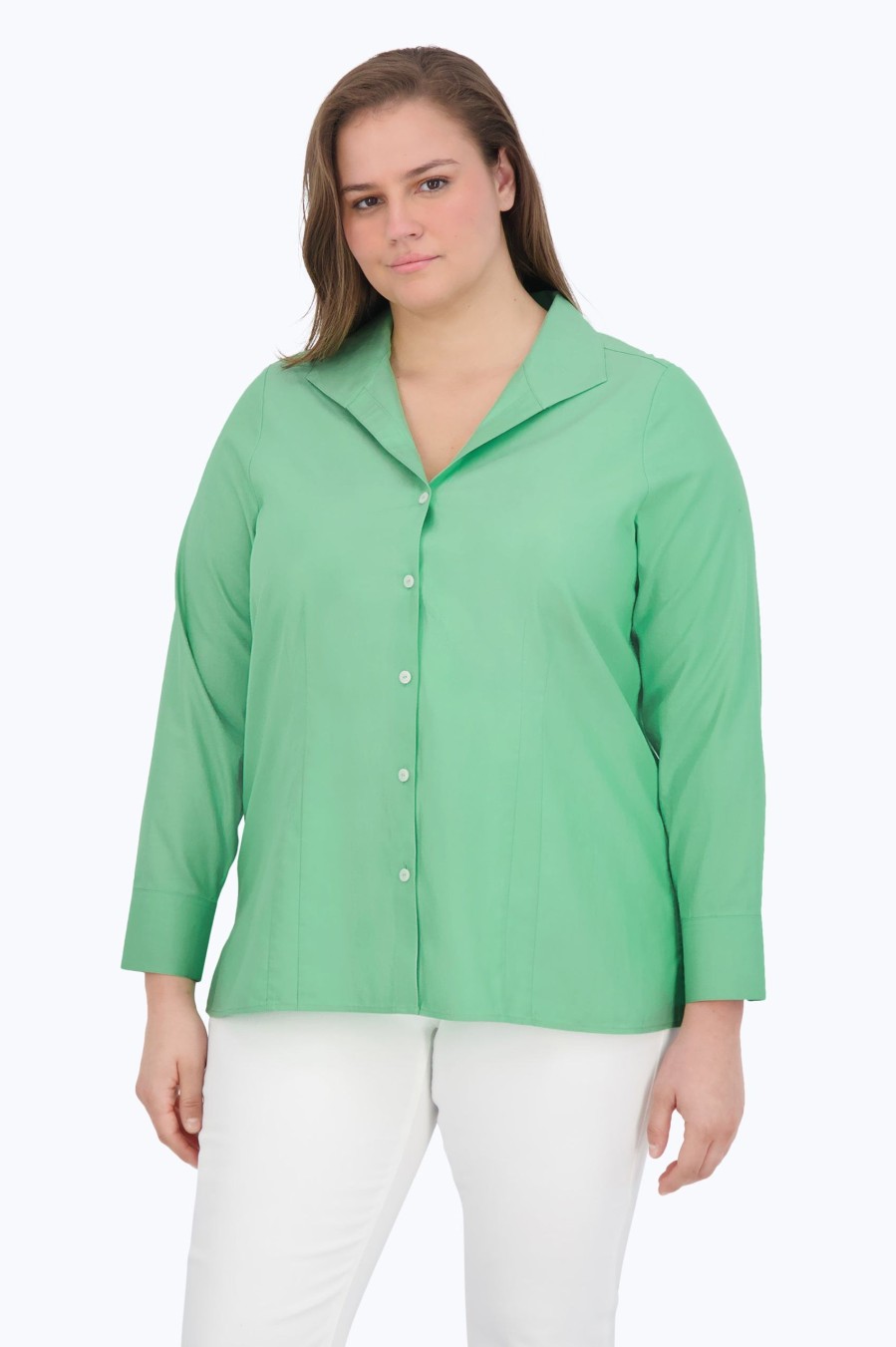 Women Foxcroft Tops | Katie Plus Pinpoint No Iron Shirt