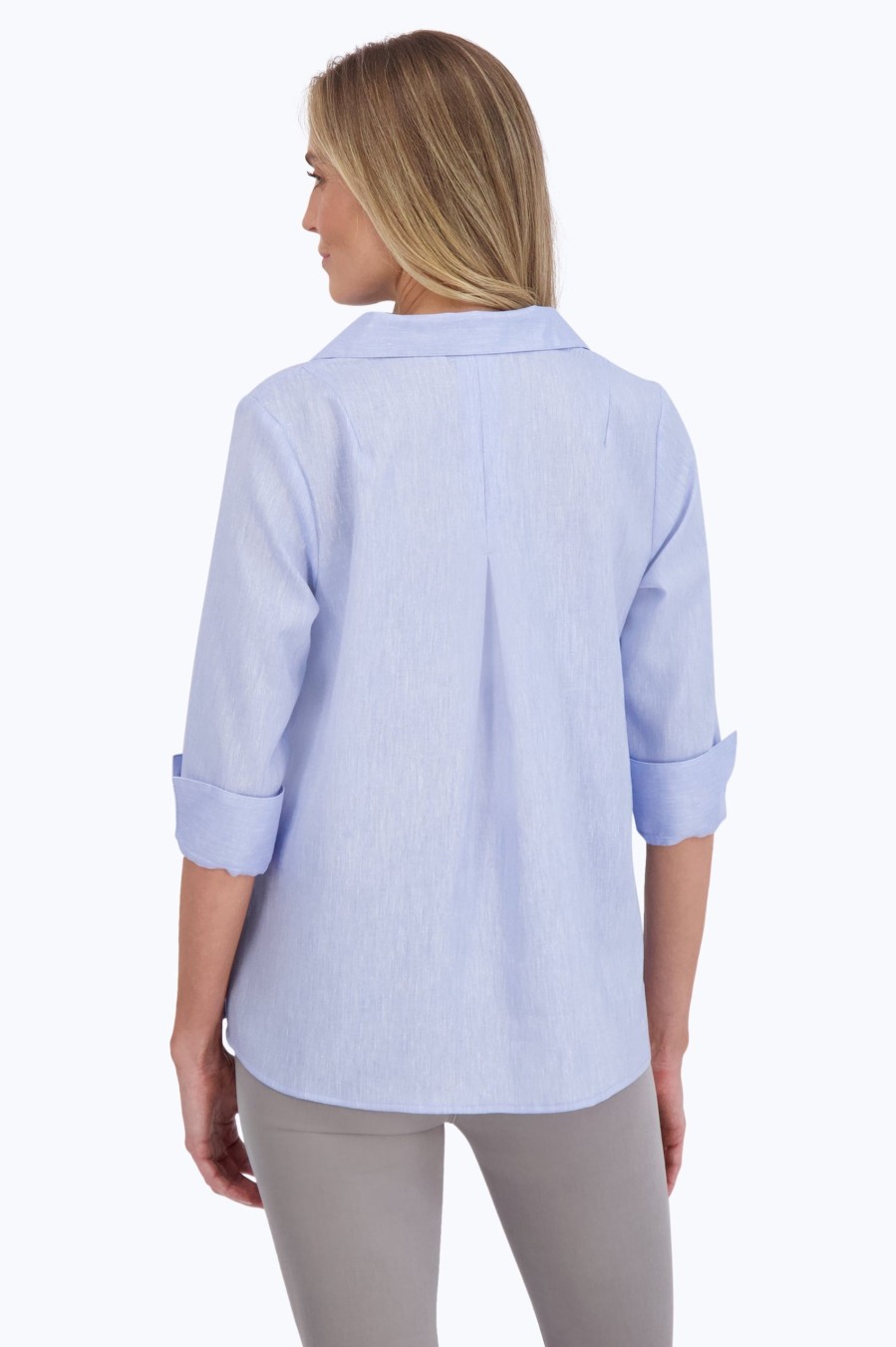 Women Foxcroft Tops | Agnes Easy Care Solid Linen Popover Shirt